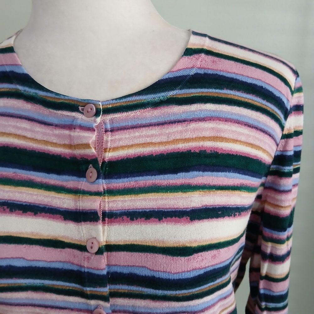 Talbots Cotton Striped Cardigan Sweater - Picture 2 of 6